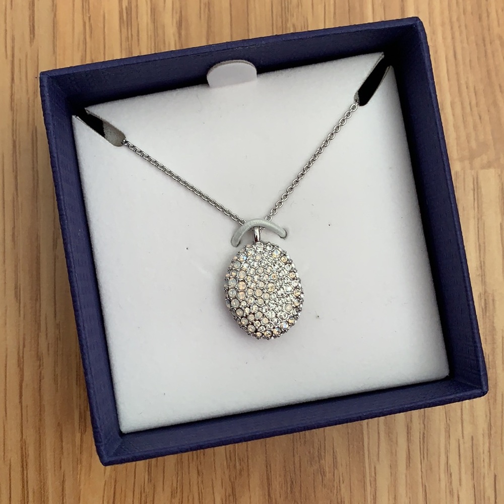 NIB Silver Swarovski pavé oval necklace with opal and clear colored crystals